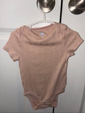 Cloud Island Ribbed Short-Sleeve Baby One-Piece in Soft Pink